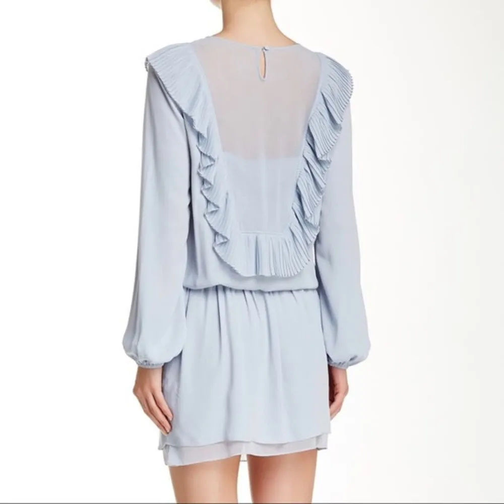 BCBGMaxazria Kristey Pleated Ruffle Bib Dress in Light Dusty Blue, Size Large‎ - Image 10