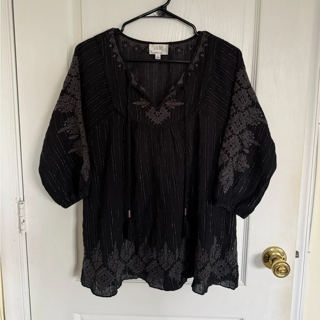 Johnny Was Jade Devaki Black Metaalic Embroidered tunic - Image 5