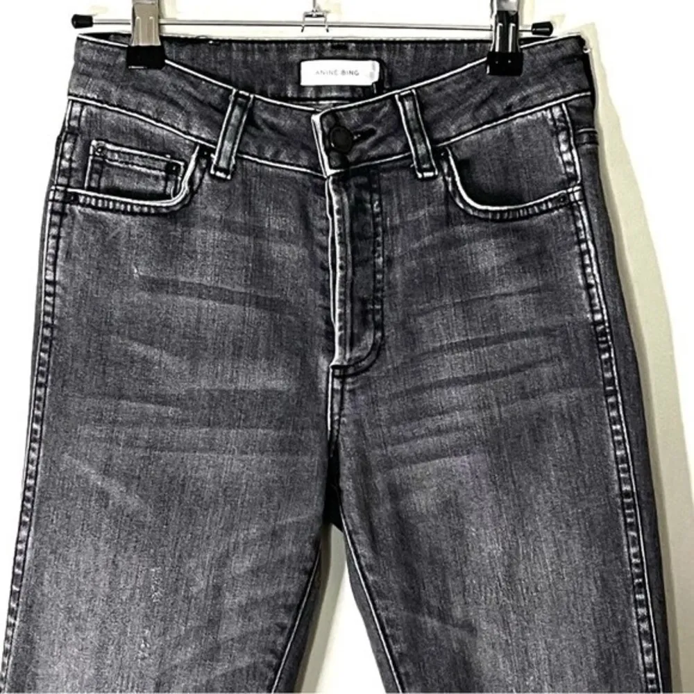 Anine Bing Gray Kara Distressed Skinny Jeans Raw Hem Button Fly Women’s Size 24 - Image 3