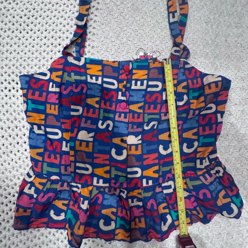 NWT Farm Rio Anthropologie Fantastic Peplum Ruffle Multi Color  Top Sz L - Image 9