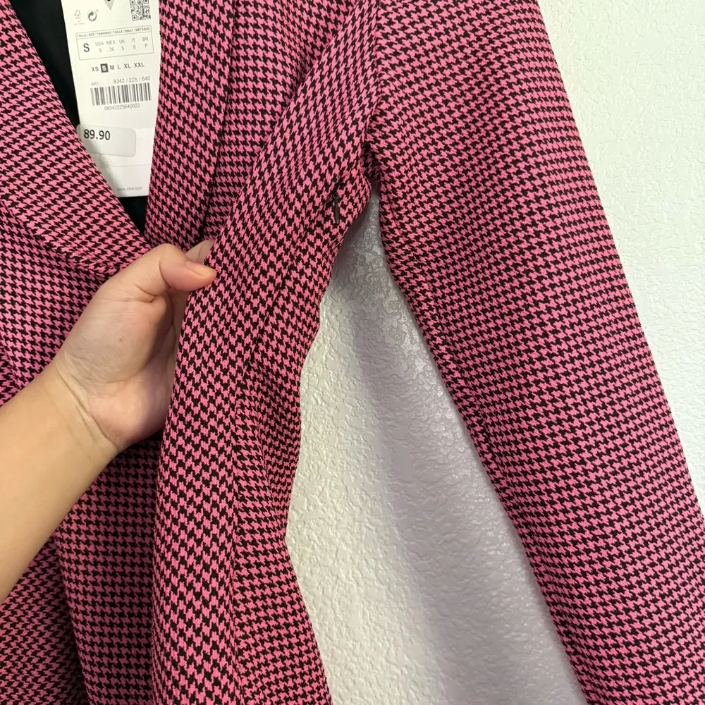 NWT Zara Pink Houndstooth Print Blazer Mini Dress Small - Image 5