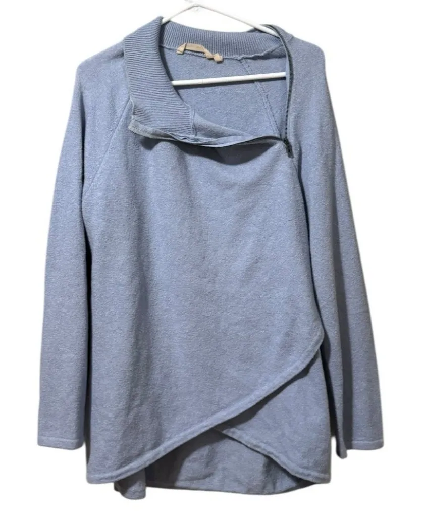 Soft Surroundings Tunic Sweater Women Size Large Blue Wool Blend Cowl Neck Zip - Image 1