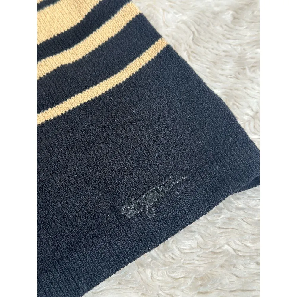 Vintage St. John Sport Marie Gray Small Santana Knit Tan White Black Striped Tee - Image 3