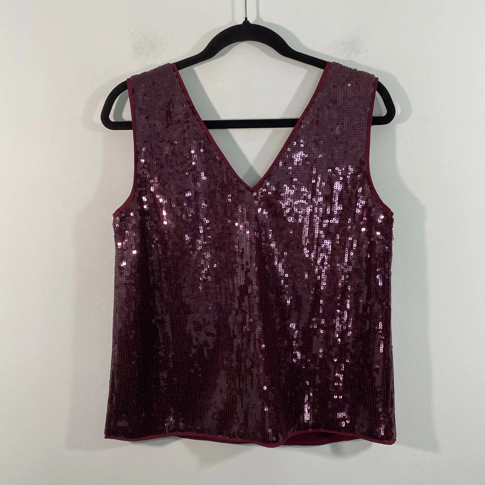 J Crew Women Plum Full Sequins Sleeveless V-neck Blouse Size S NWT #CF364 - Image 6