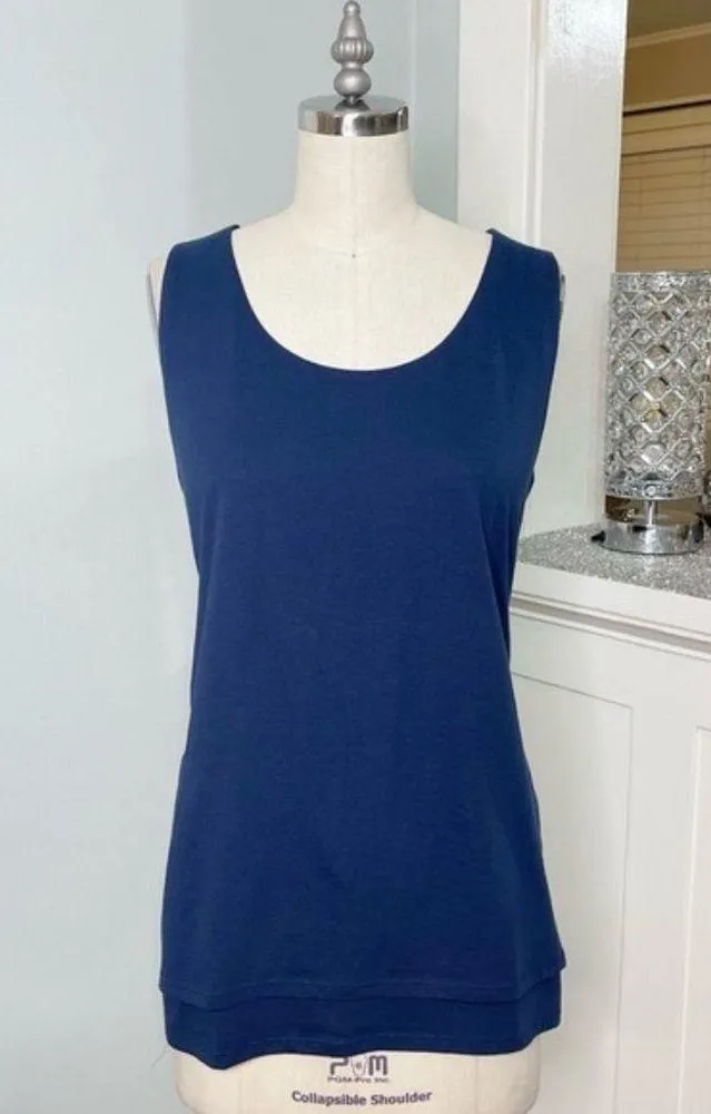J.Jill Layered Cotton Tank Top Pure Jill Navy Blue Small - Image 2