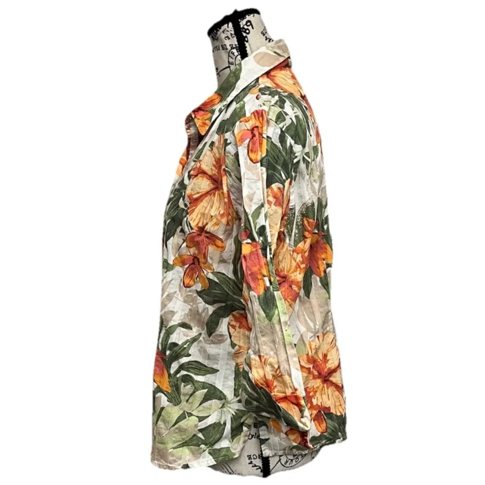 Allison Daley Floral Hawaiian Blouse PL Beach Coastal Festival Boho Cruise - Image 3