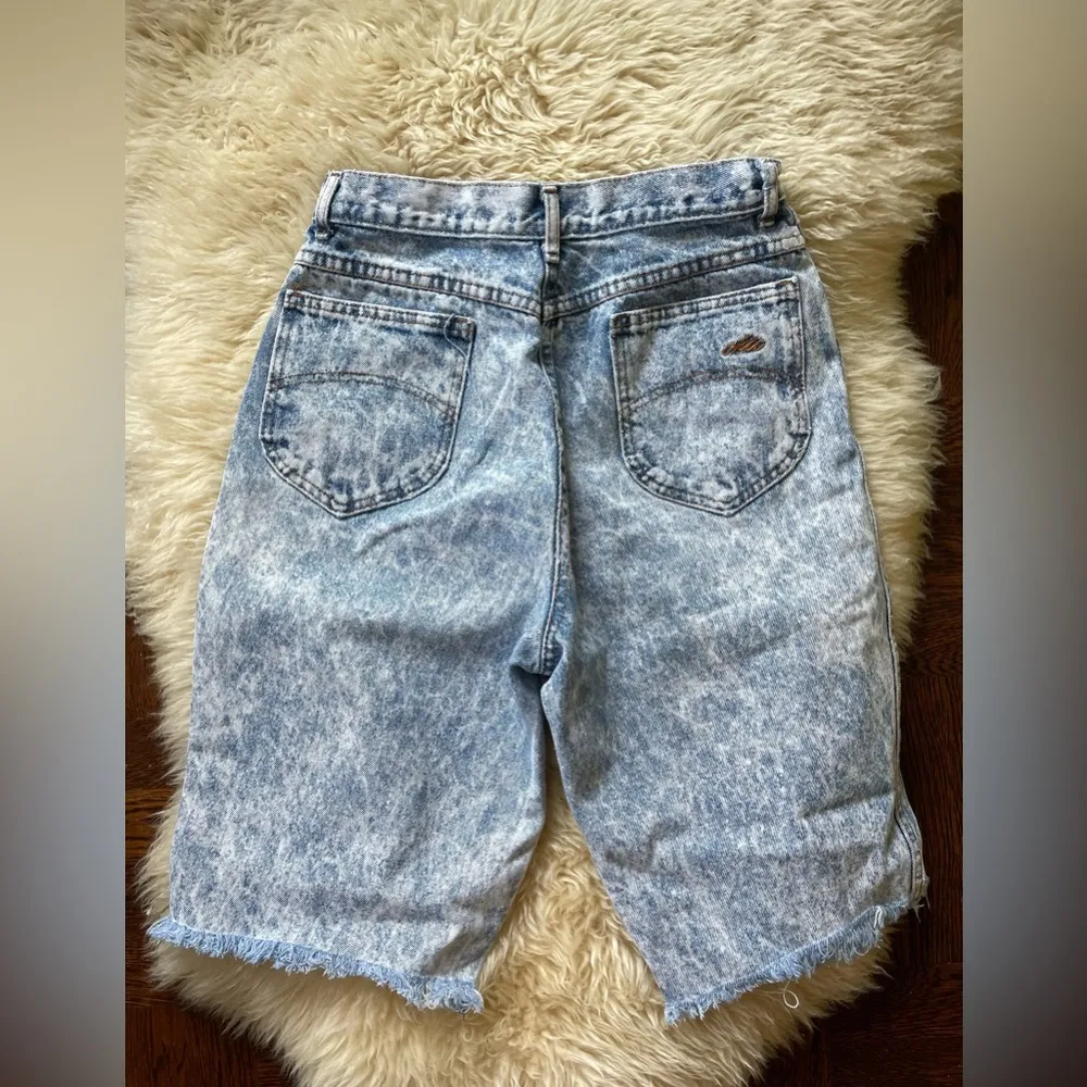 80s Chic Acid Washed Denim Bermuda Length shorts longline denim short light wash - Image 3
