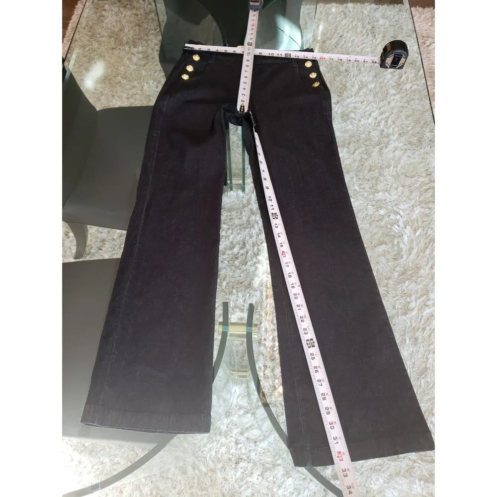 Aphrodite Jeans Womens 11 Navy Denim Stretch Bootcut Leg Flat Front Side Button - Image 6