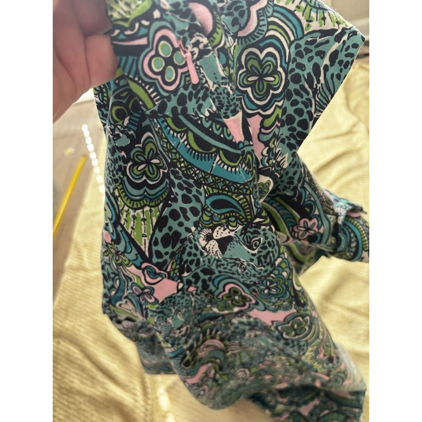 Lilly Pulitzer Dress Womens 10 Blue Floral ResortWear Jaguar Animal Print Ruffle - Image 7