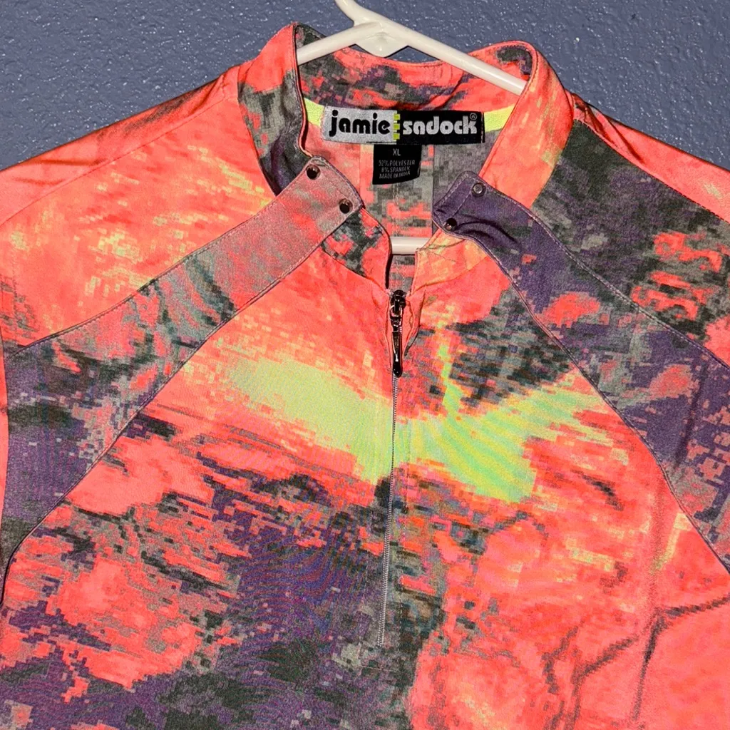 Jamie Sadock Neon Orange and Purple Abstract Shirt Size XL - Image 3