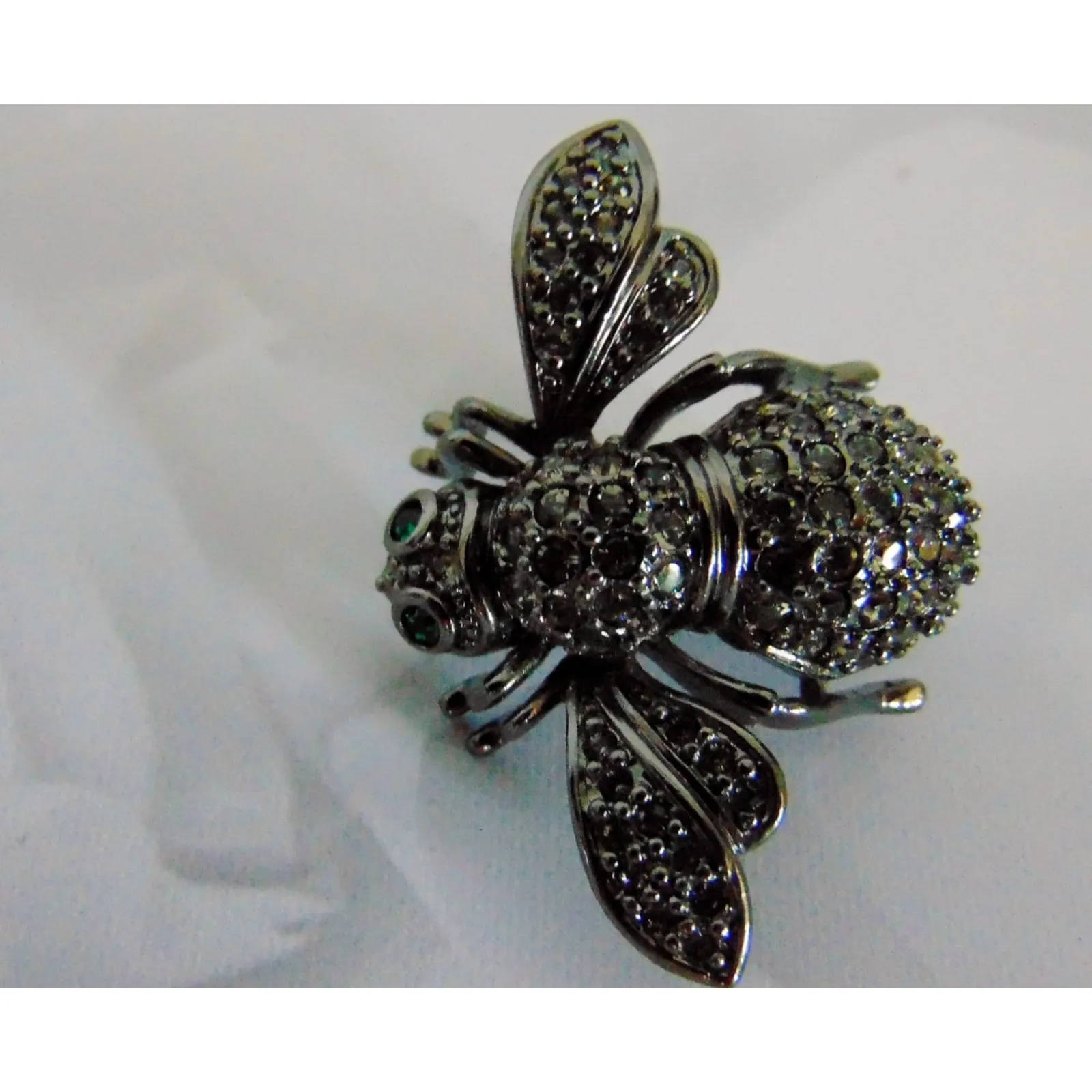 VTG Joan Rivers "Black Knight" BEE PIN Brooch RARE Large Double Winged Crystal Silver - Image 3