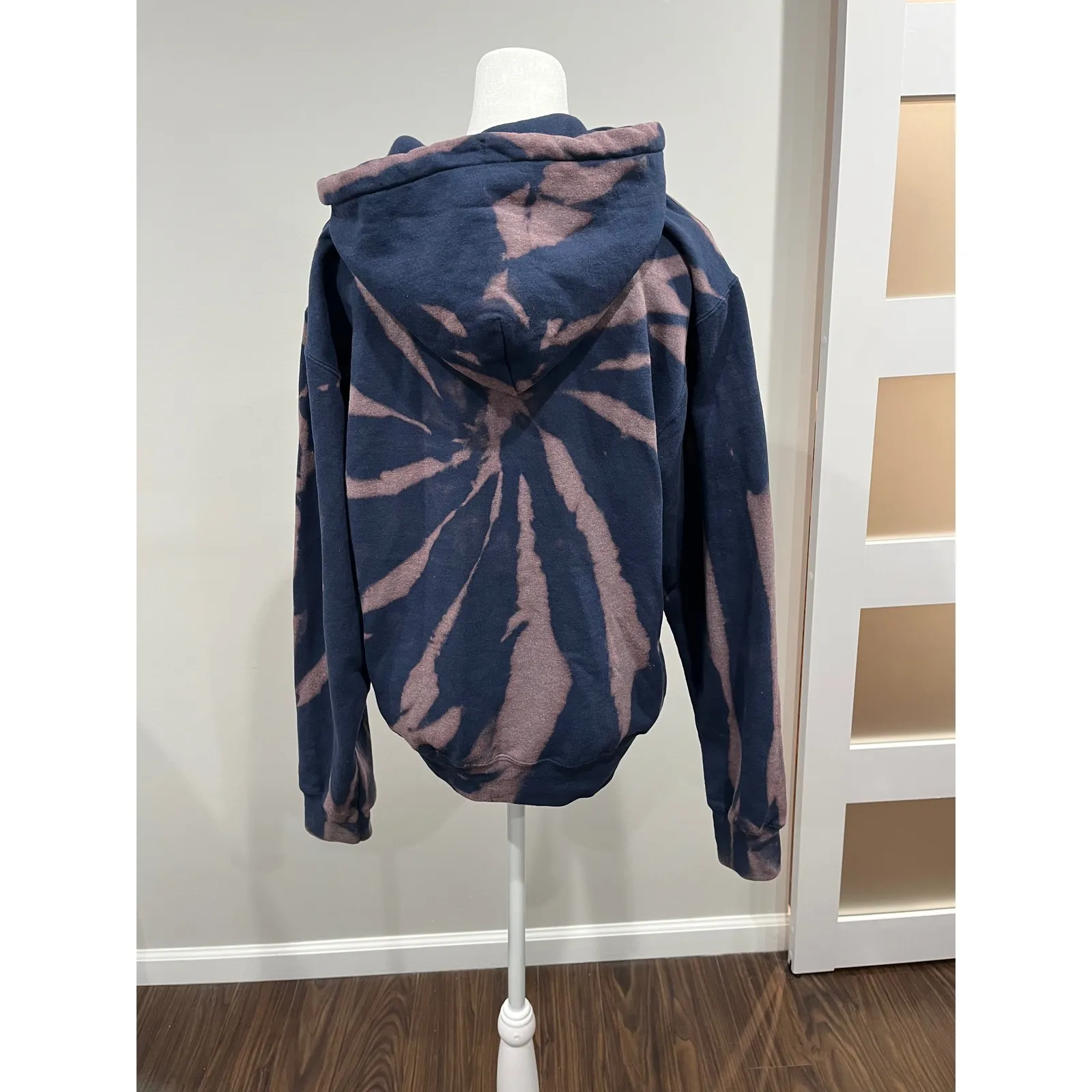Port & Company Tie Dye Bleach Wash Full Zip Hoodie Sweatshirt Navy Pink Size S Blue - Image 3