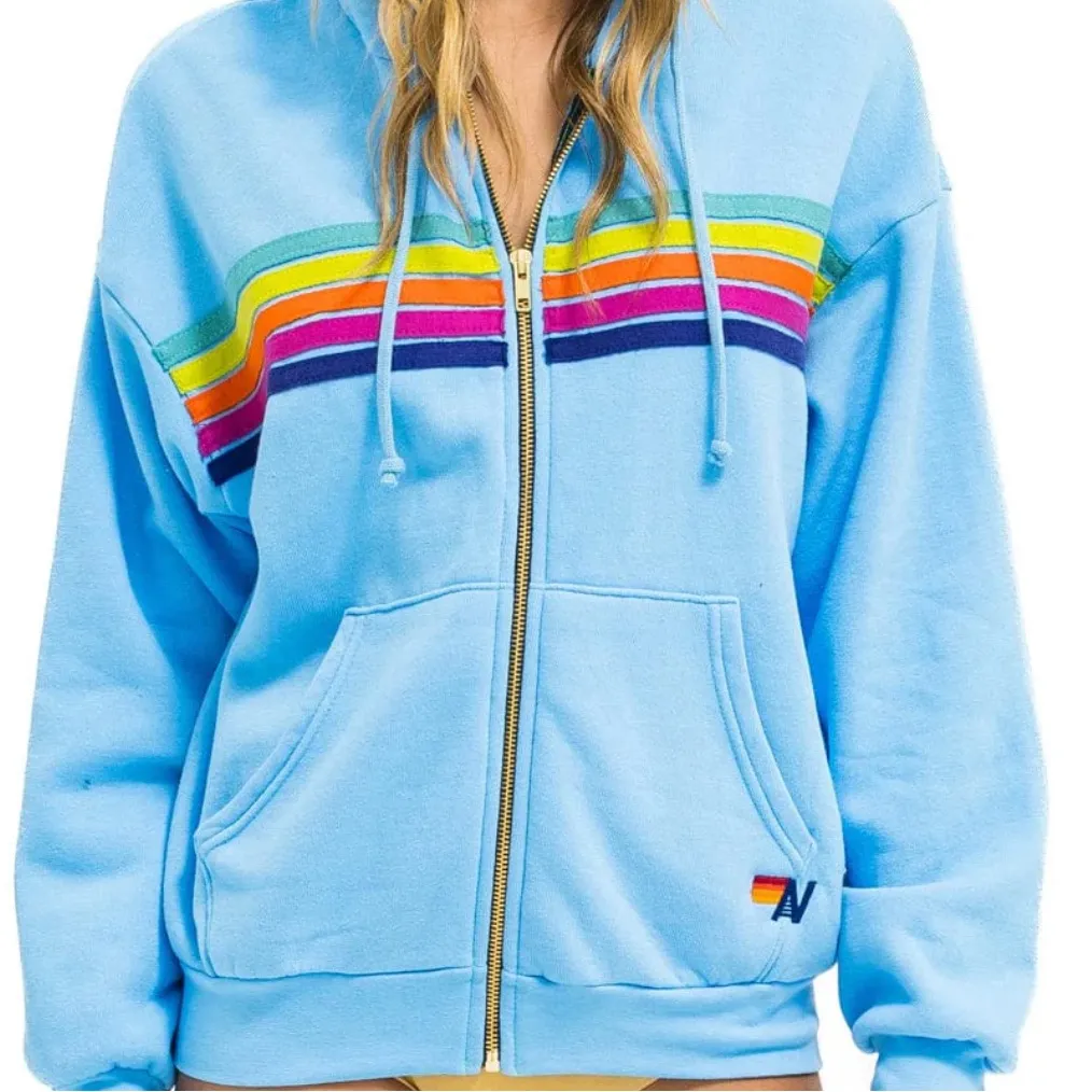 Aviator Nation 5 Stripe Hoodie Sweatshirt in Turquoise Blue Women’s Size L - Image 3