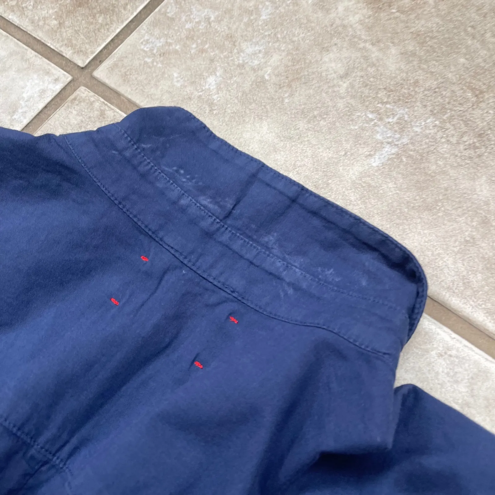 XIRENA Navy Blue Button Front Midi Shirt Dress Rolled Sleeve Side Slit Sz Small - Image 12