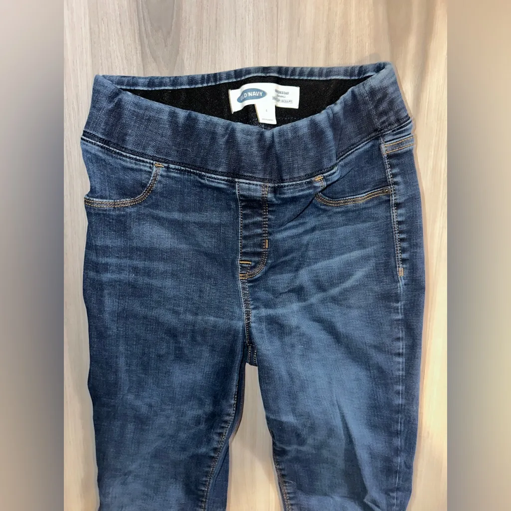 Old Navy Blue Denim Jean Material Rockstar Stretch  Jeggings Stretch Waist 4 - Image 2