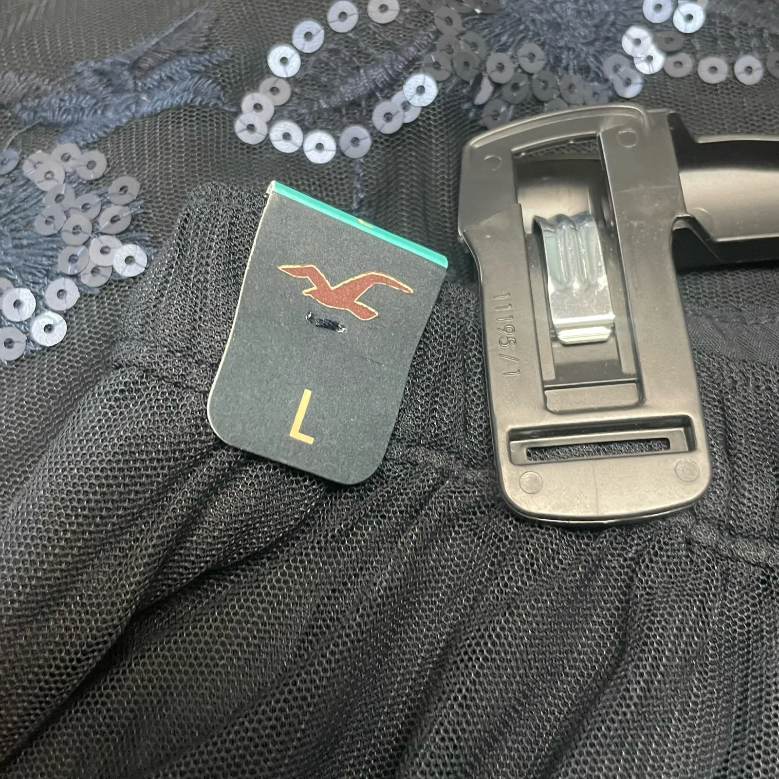 Hollister Black Mesh Sequin Embroidered Mini Skirt Y2K Party Club Skater Large - Image 4