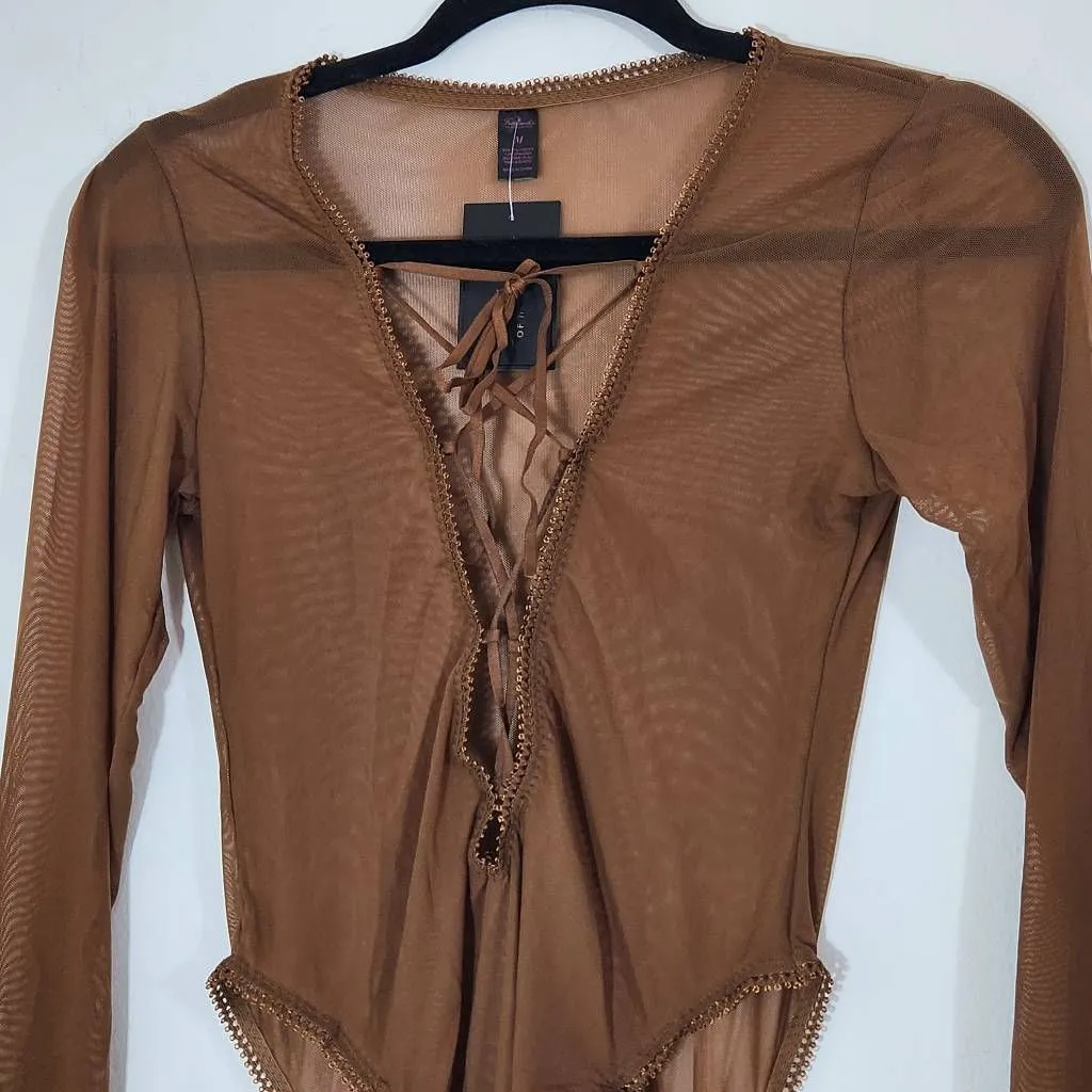 Frederick's of Hollywood Cocoa Sexy Sheer Mesh Bodysuit Size Medium NWT - Image 3