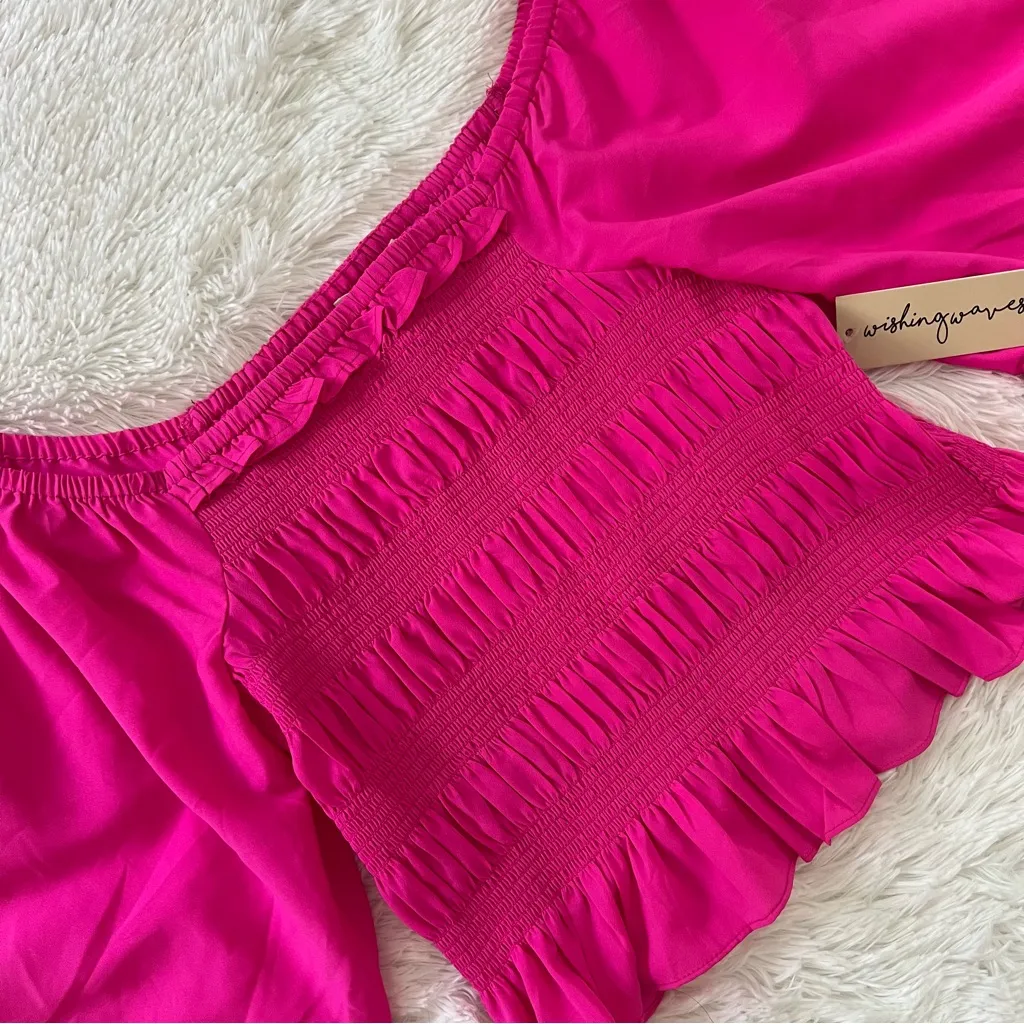 Wishing Waves Hot Pink Women's Smocked Crop Top Size XL - Image 2