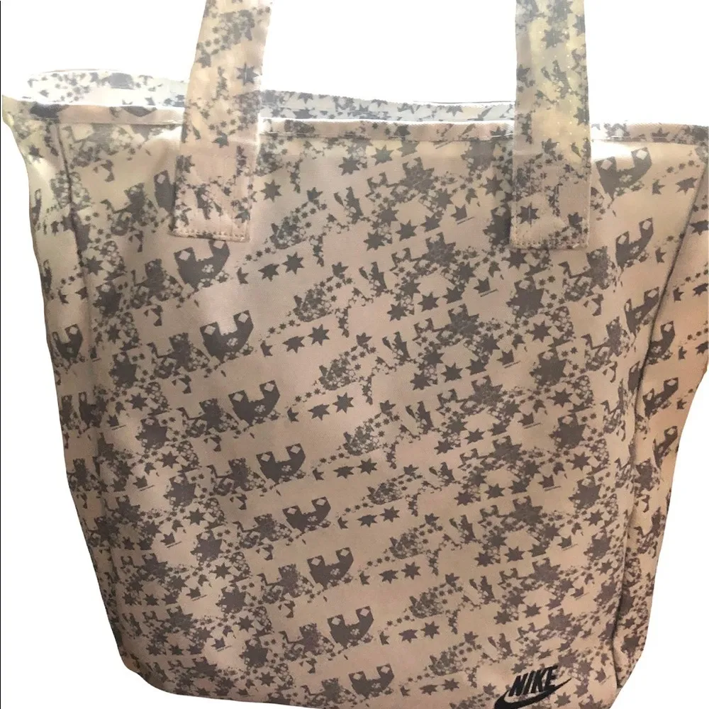 Nylon Tote Bag Double Handles Top Zip White/Gray Logo Large 15.5X13 Gym - Image 2