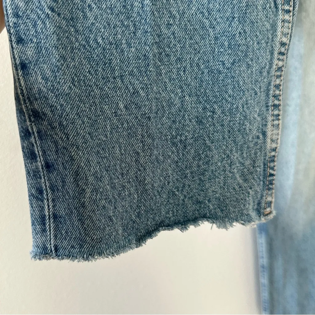 ZARA Size 4 High Rise Ripped Straight Denim Blue Jeans Distressed 100% Cotton - Image 5