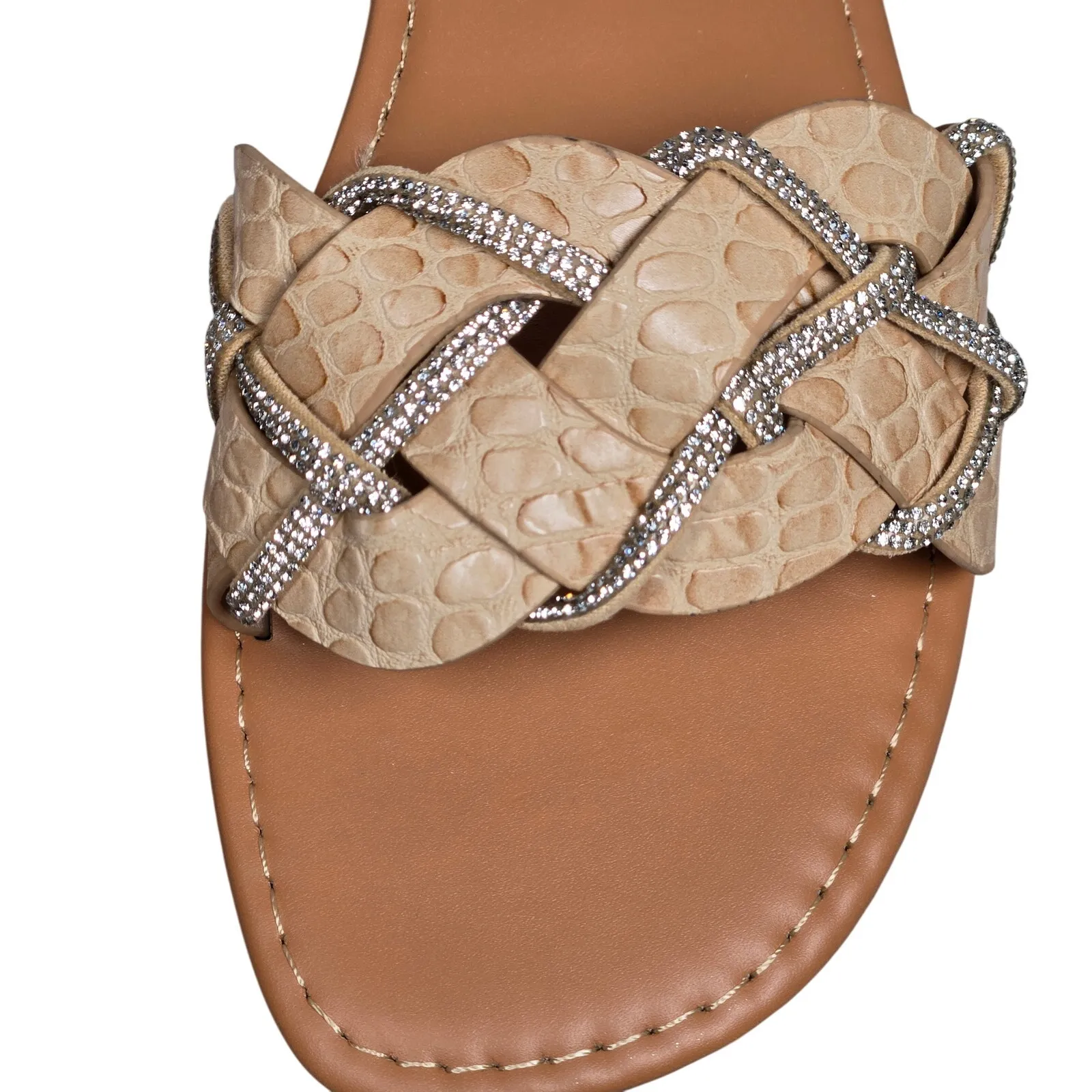 Yoki Alabama Women's‎ Braided Rhinestone Flat Sandals in Beige 9 NIB - Image 2