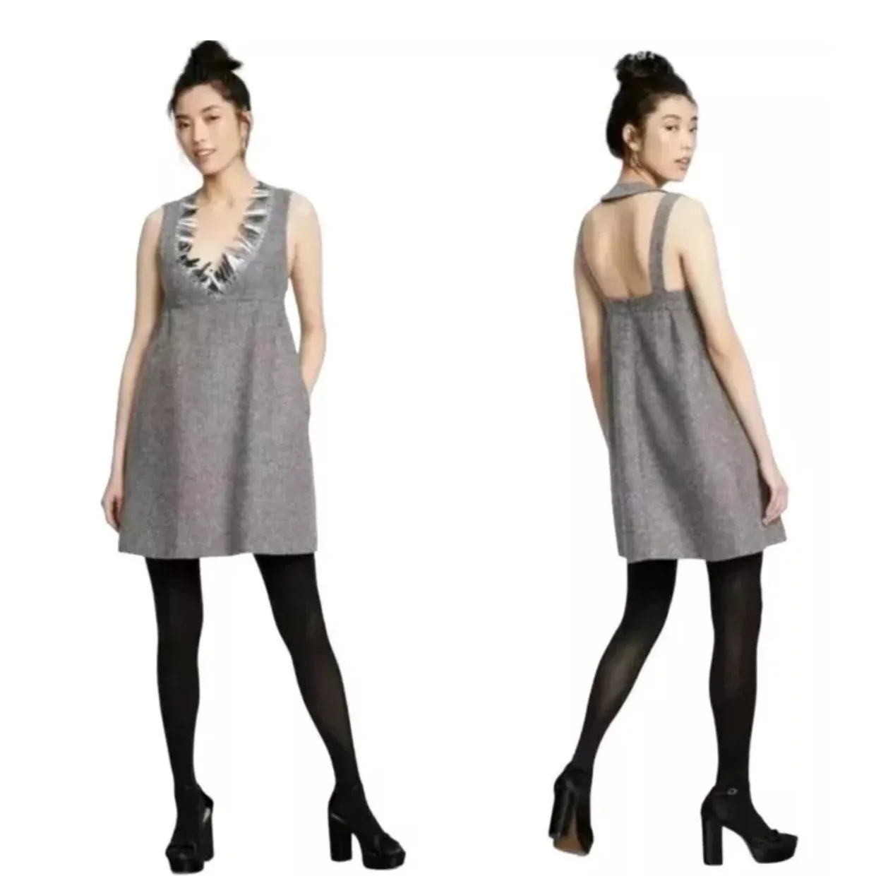 Anna Sui 20th Anniversary Tweed Bouclé Dress Size XLarge Metallic‎ Silver Grey Gray - Image 8
