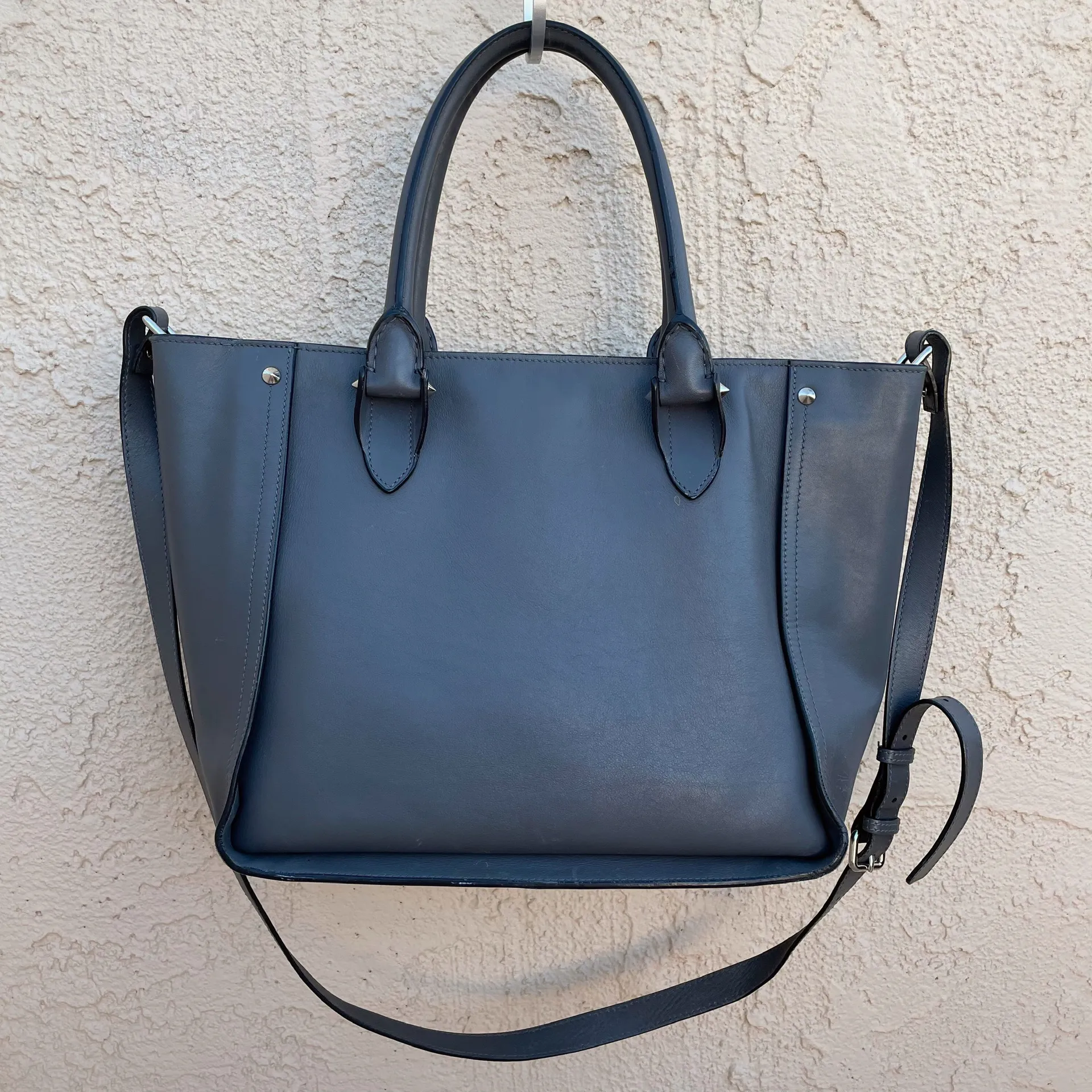 women’s Inside Out gray calfskin leather shopper tote bag - Image 5