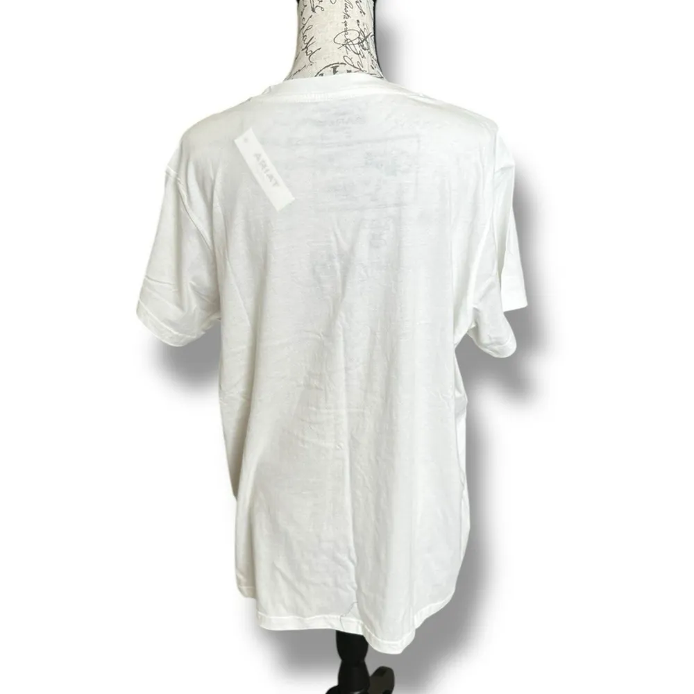 New Ariat Women's Fiesta Life White Tee Shirt Short Sleeve Casual Graphic XL NWT - Image 3