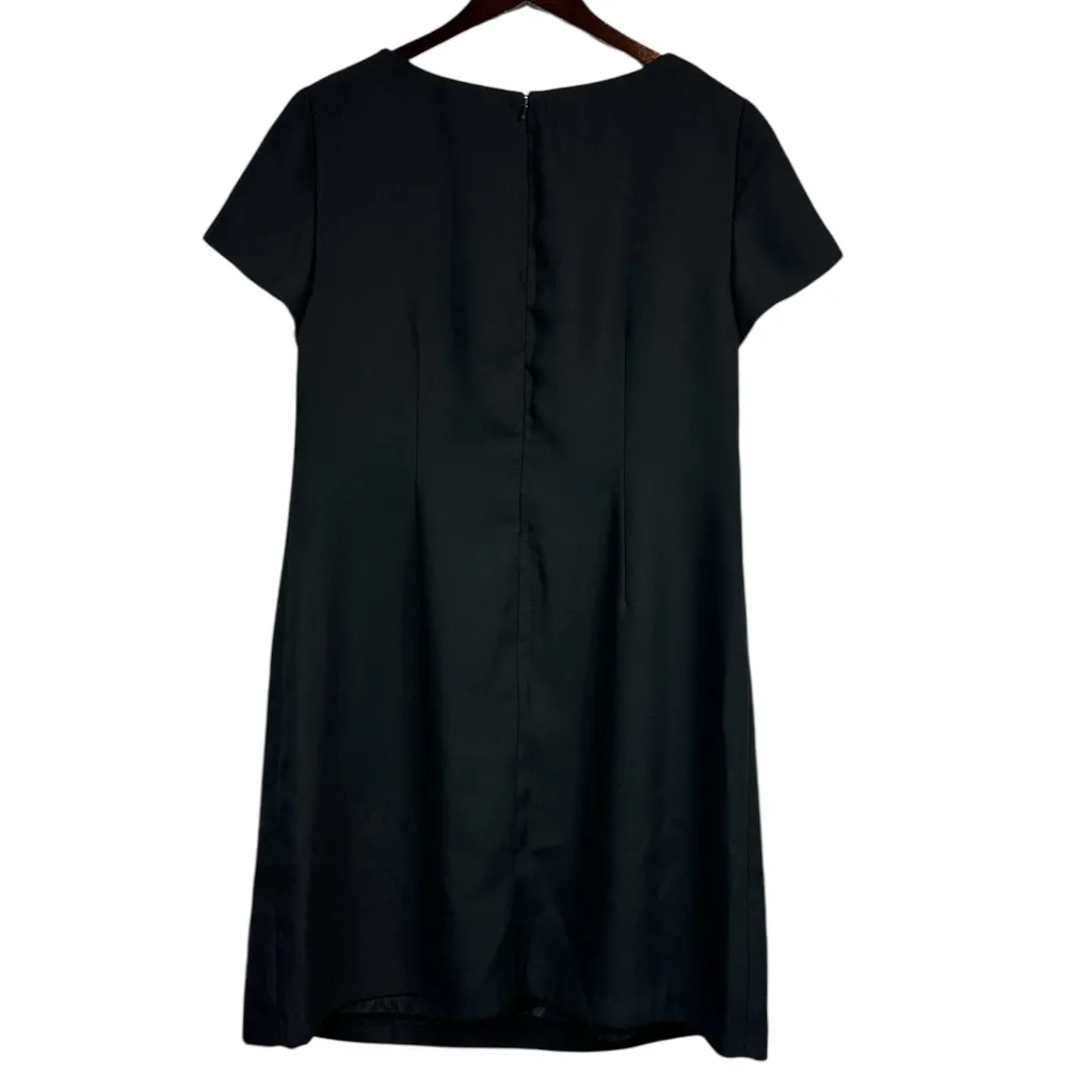 Vintage Virgo Women’s Petite Black Shift Dress Beaded Round Neckline Dress 14 - Image 3