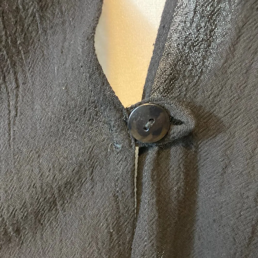 Ana Rosa Mexico La Prenda Heche Arte Handpainted Floral Art Kimono Blouse Top Black - Image 5