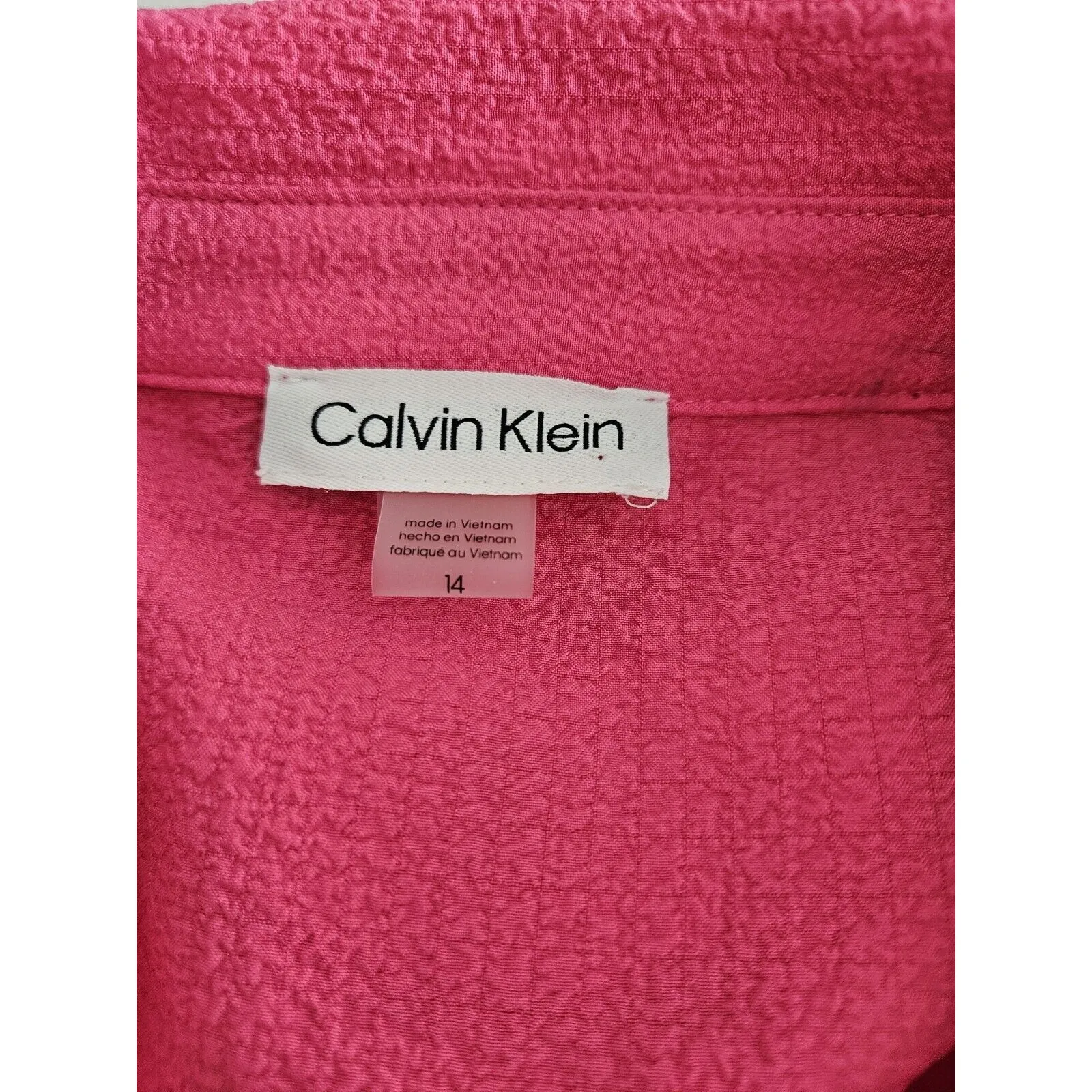 Calvin Klein Hibiscus Pink Crepe Textured Button Down Dress With Belt Size 14 - Image 5