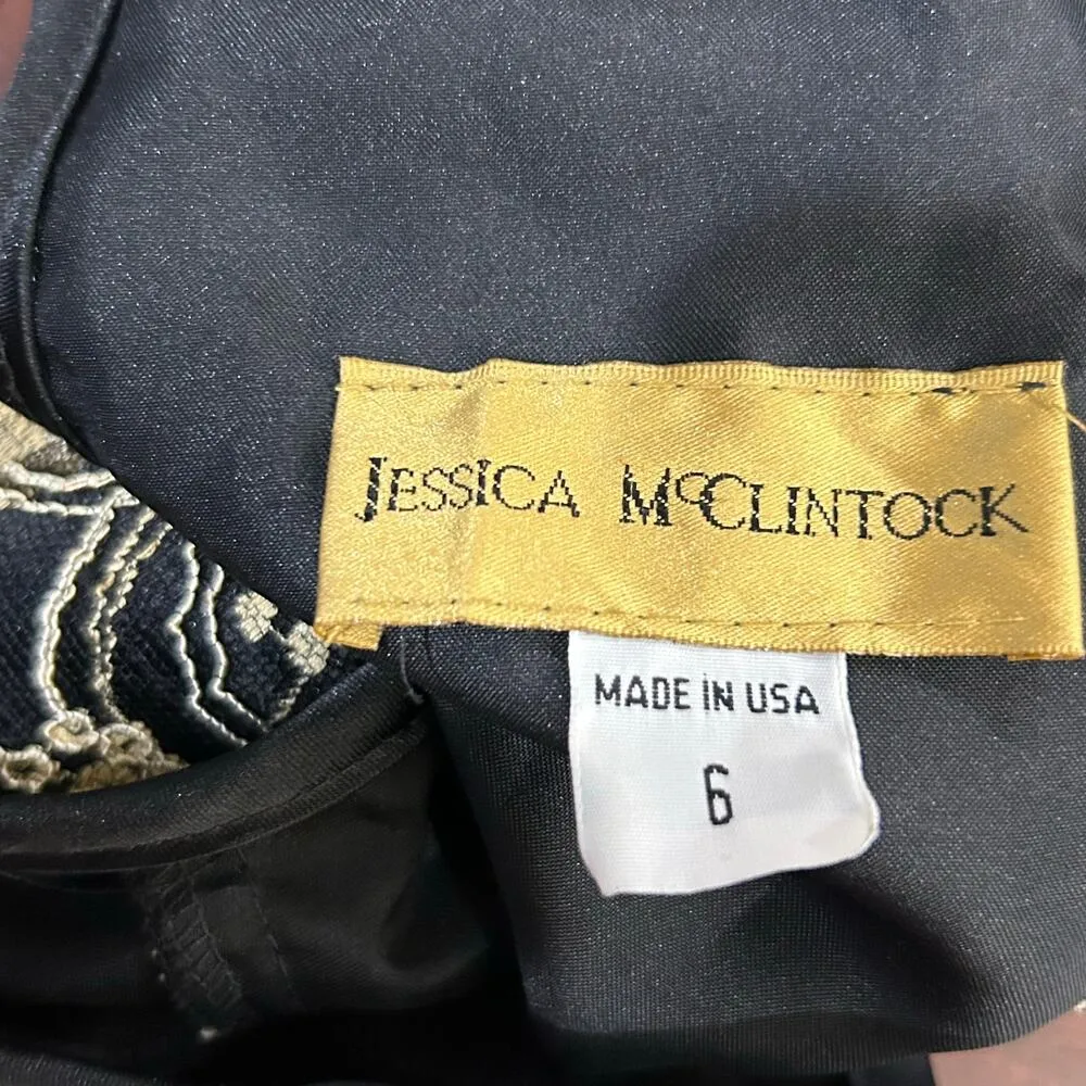 VINTAGE Jessica Mcclintock Dress Womens 6 Gold Black Sleeveless Maxi Made USA - Image 3