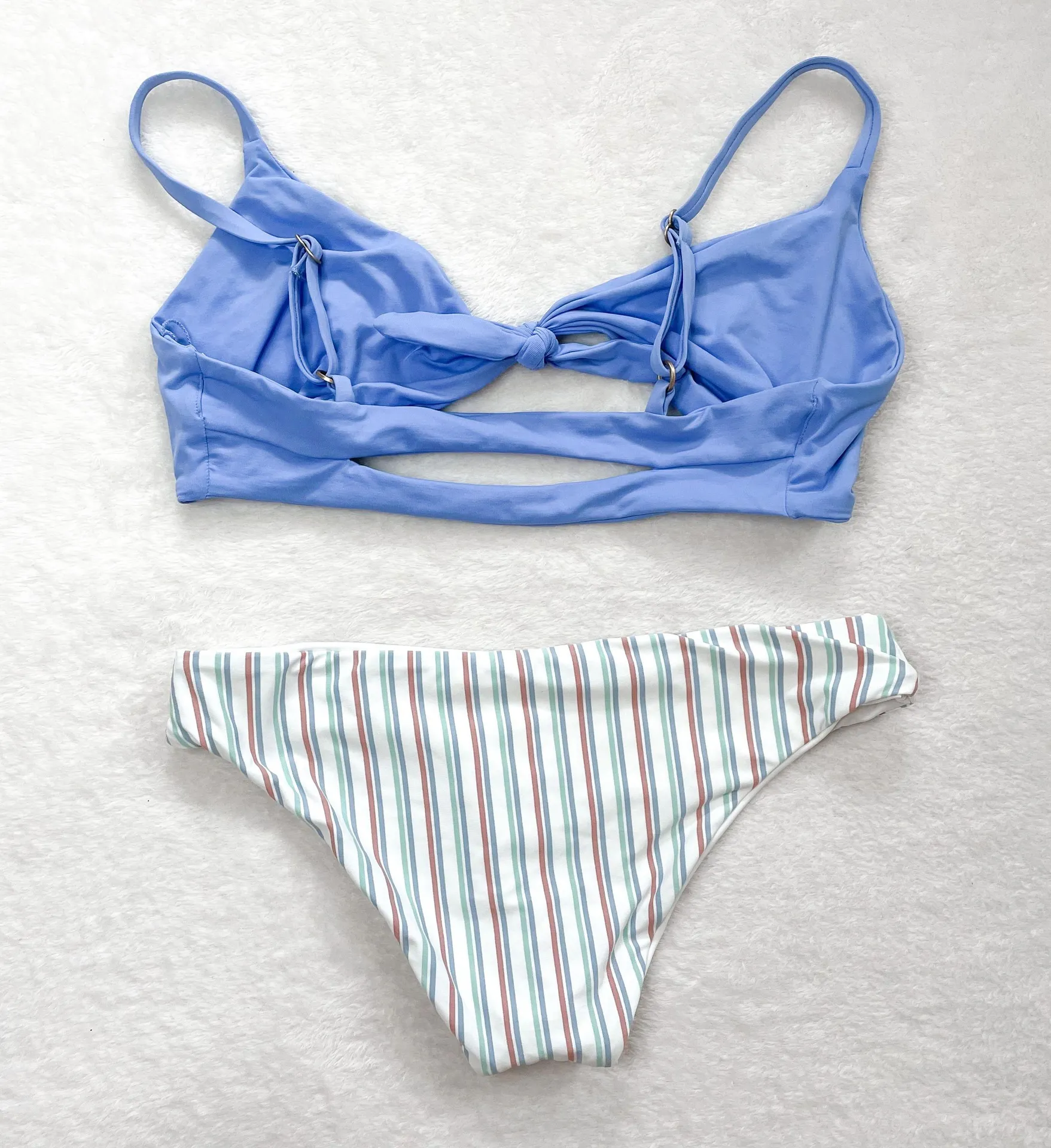 l*space Pastel Striped Solid Mismatched Bikini Set - Image 4