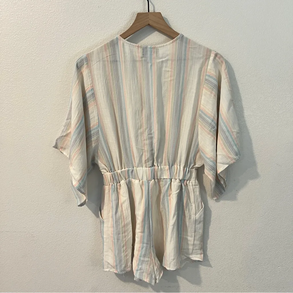 VICI Gauzy Pastel Striped Tie-Front Deep V Neck‎ Dolman Sleeve Romper Size XS - Image 5