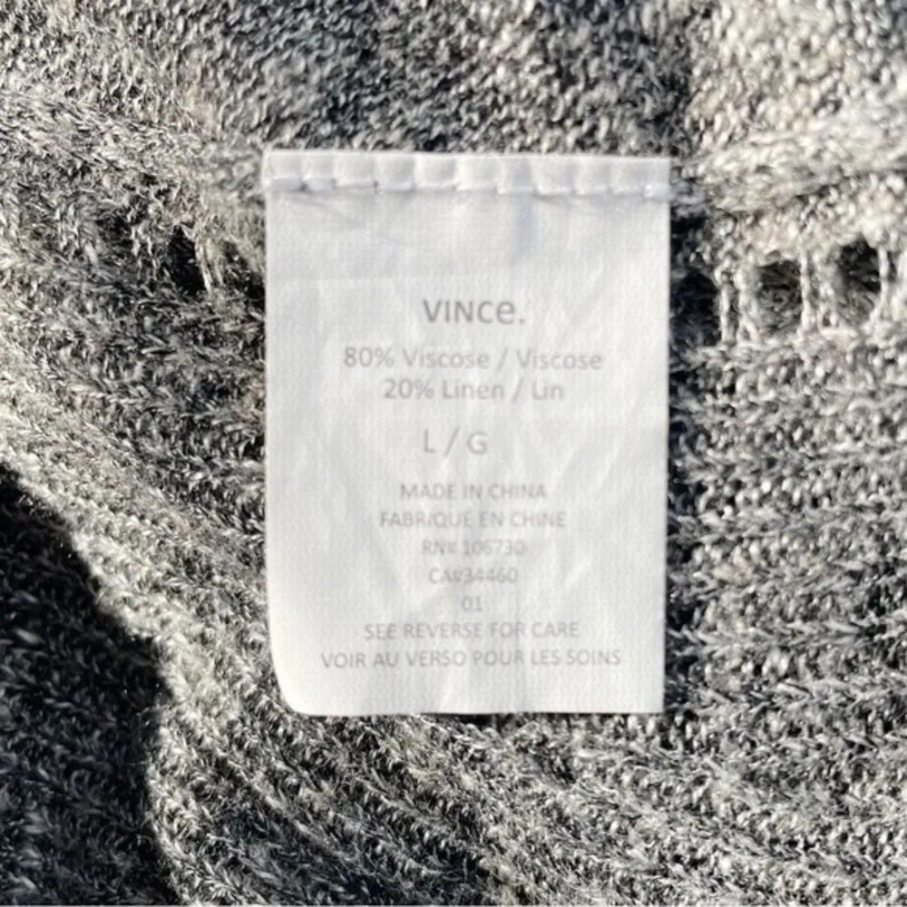 Vince Linen Blend Slub Knit Long Sleeve Marled Gray Pullover Women’s Size Large - Image 8
