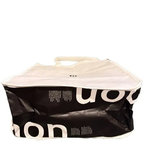 Lululemon Large Reusable Shopping Tote Lunch Bag White & Black Snap Closure - Image 4
