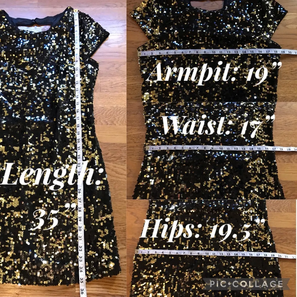 Gold And Black Sequin Party Dress Cap Sleeves size M - Image 9