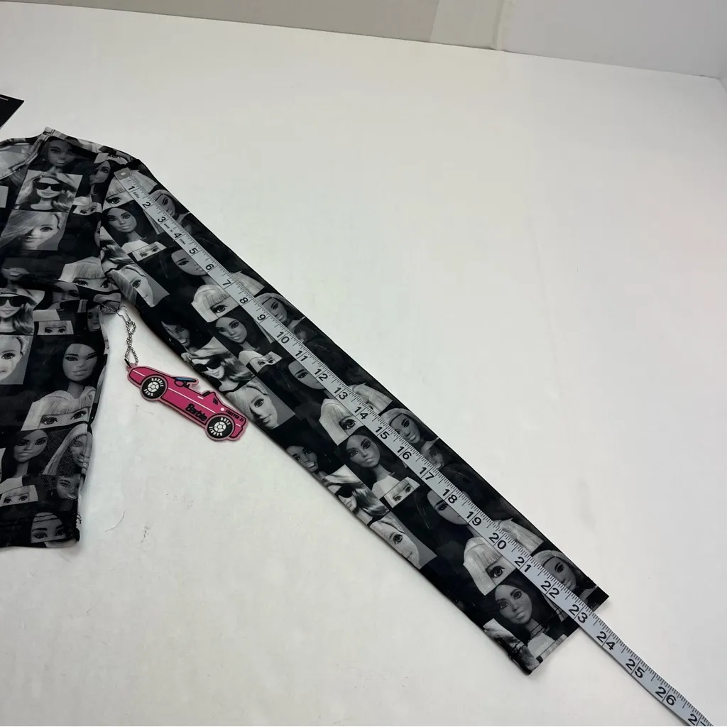 Barbie Forever‎ 21 Mesh Top Long Sleeve Shirt SZ Small Black White Grey Gray NEW - Image 9