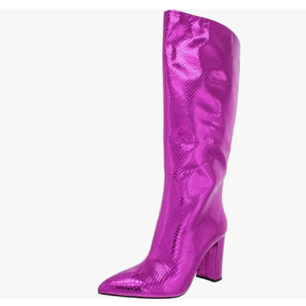 NEW INC Pink Snake Embossed Comfort Pointed Toe Block Heel Zip - Image 2