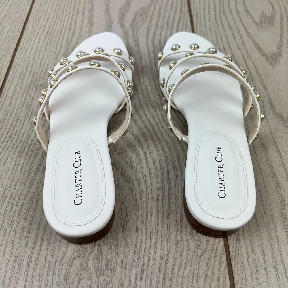 Deal Charter Club Women's Soraya Faux Pearl Flat Sandals 7M White $65 - Image 3