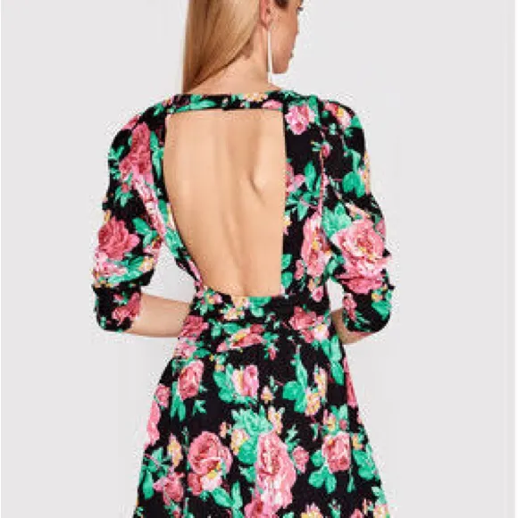 For Love & Lemons “June” Dark Floral long Sleeve Open Back Mini Dress sz XS - Image 3