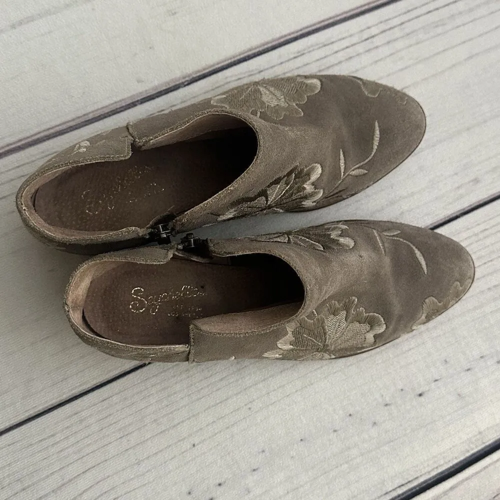Seychelles Lantern Ankle Boots Taupe Embroidered Western Boho Floral Sz 7.5 - Image 5