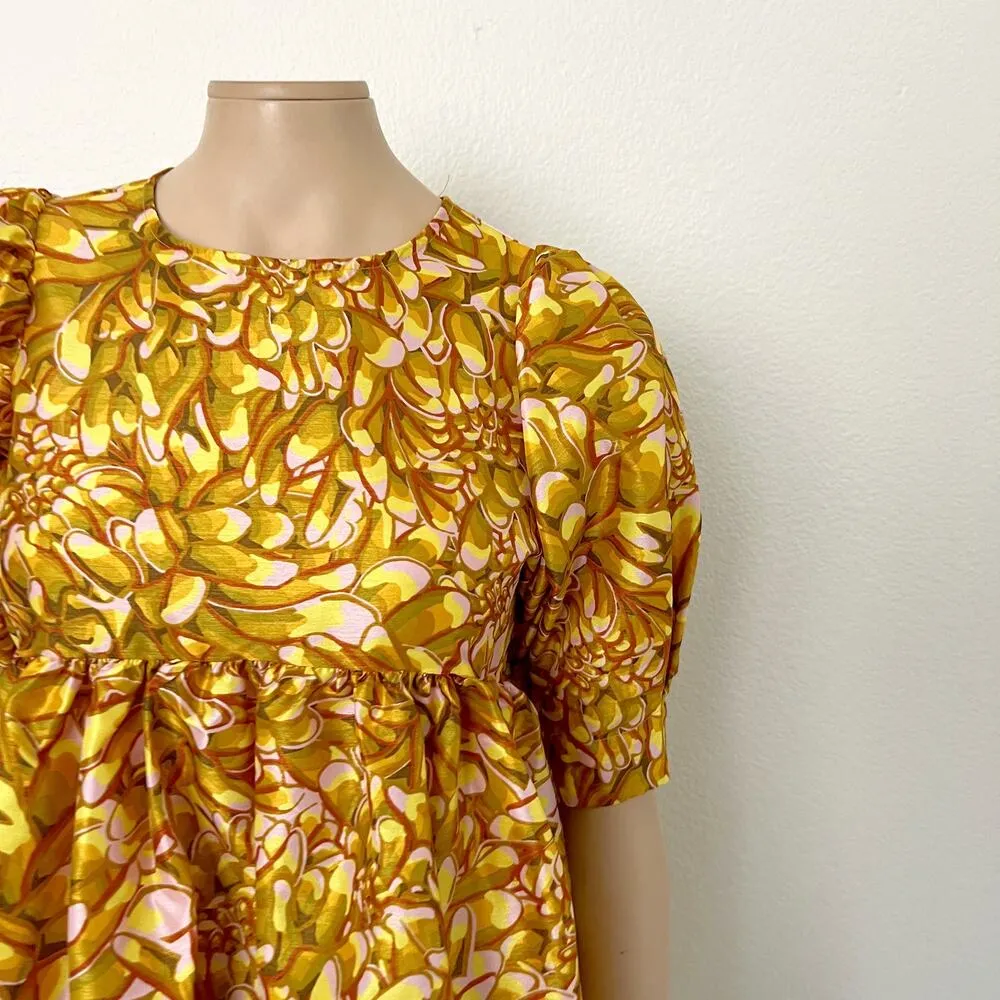 [Kika Vargas] Target Size XXS Yellow Gold Mum Floral Puff Sleeve Mini Dress NWT - Image 5