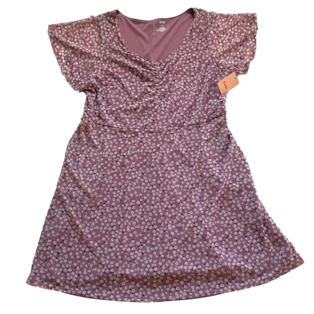 EVRI Dress Woman Lavender White Floral Short Sleeve Knee Length Chiffon Plus 1X - Image 11