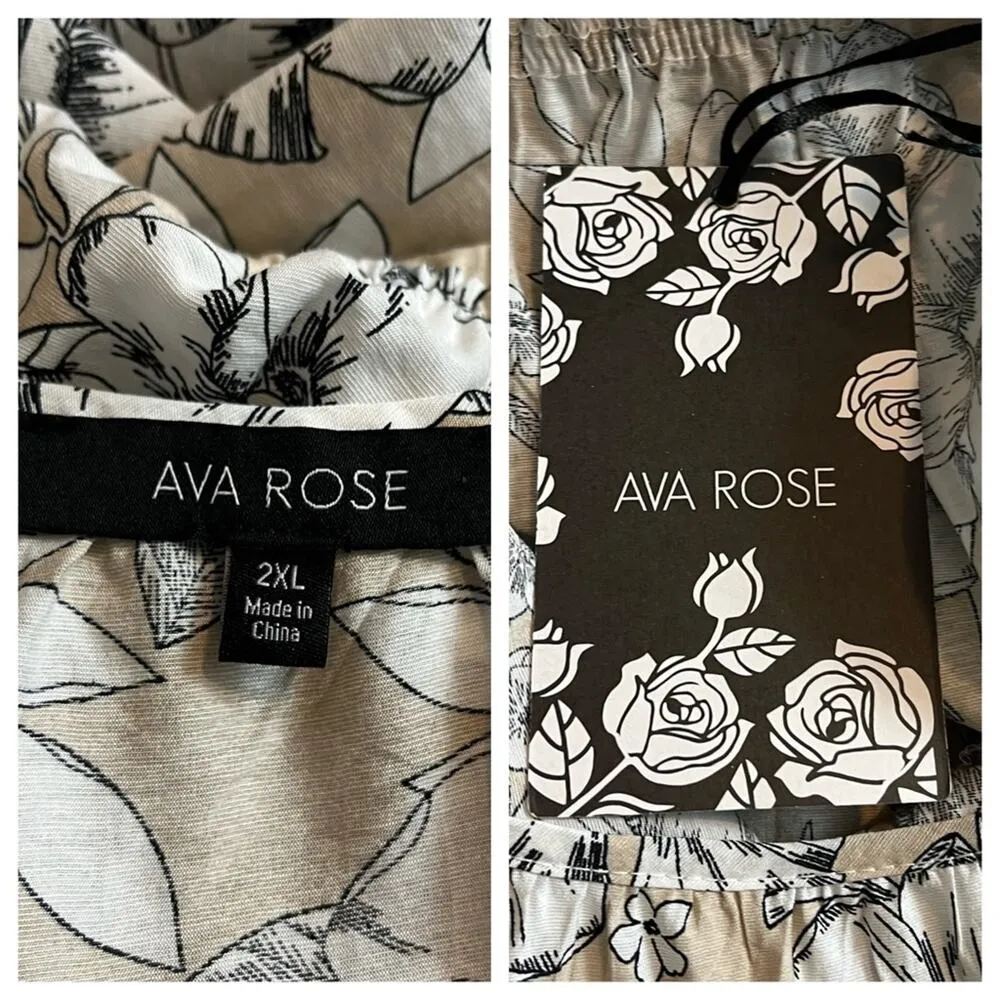 Ava Rose Maxi Dress Tan White Floral Ruffle Shoulders Women’s Size 2X Plus - Image 9