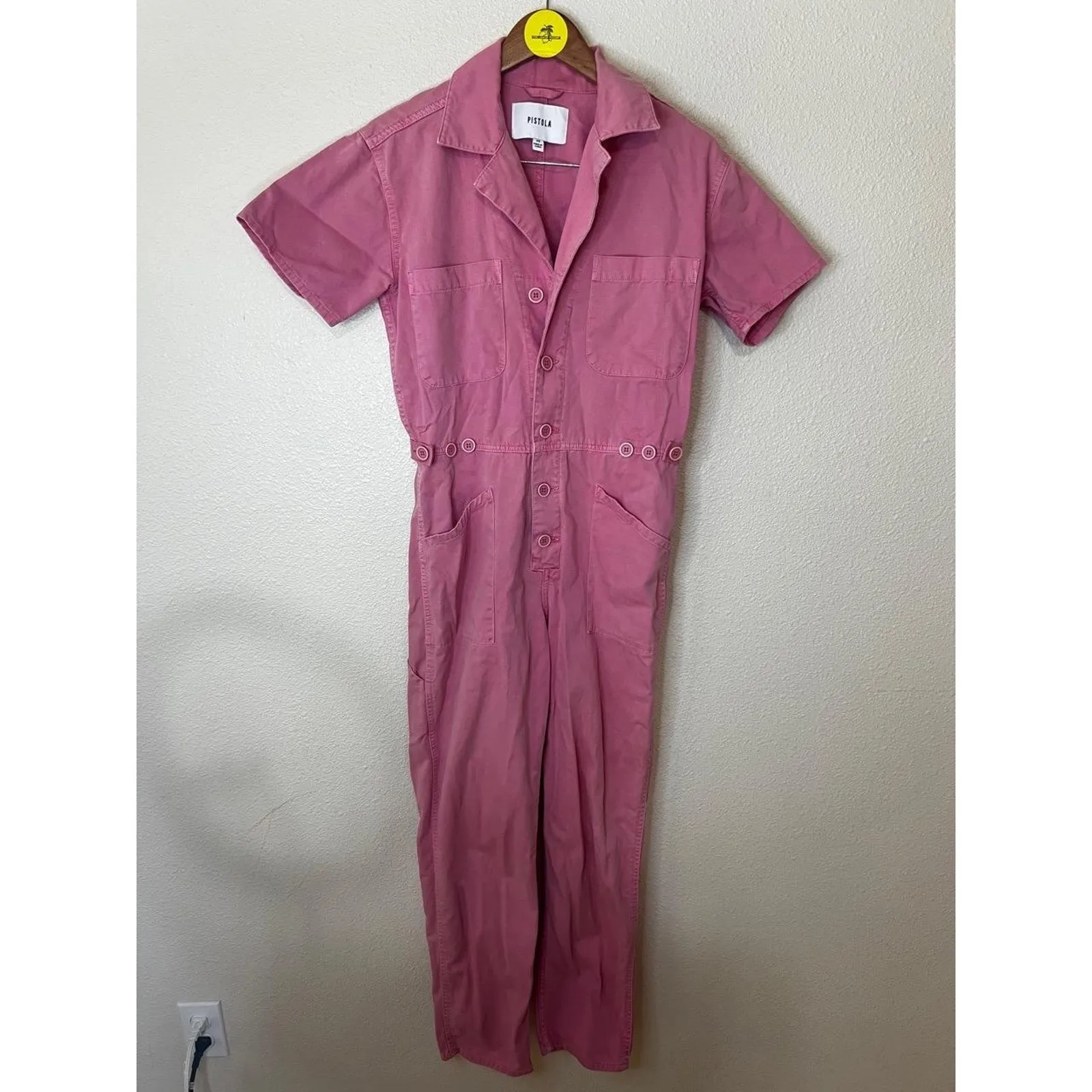 PISTOLA Grover Jumpsuit Womens XS Pink Flamingo Utility Cargo Tapered Leg Cotton - Image 3