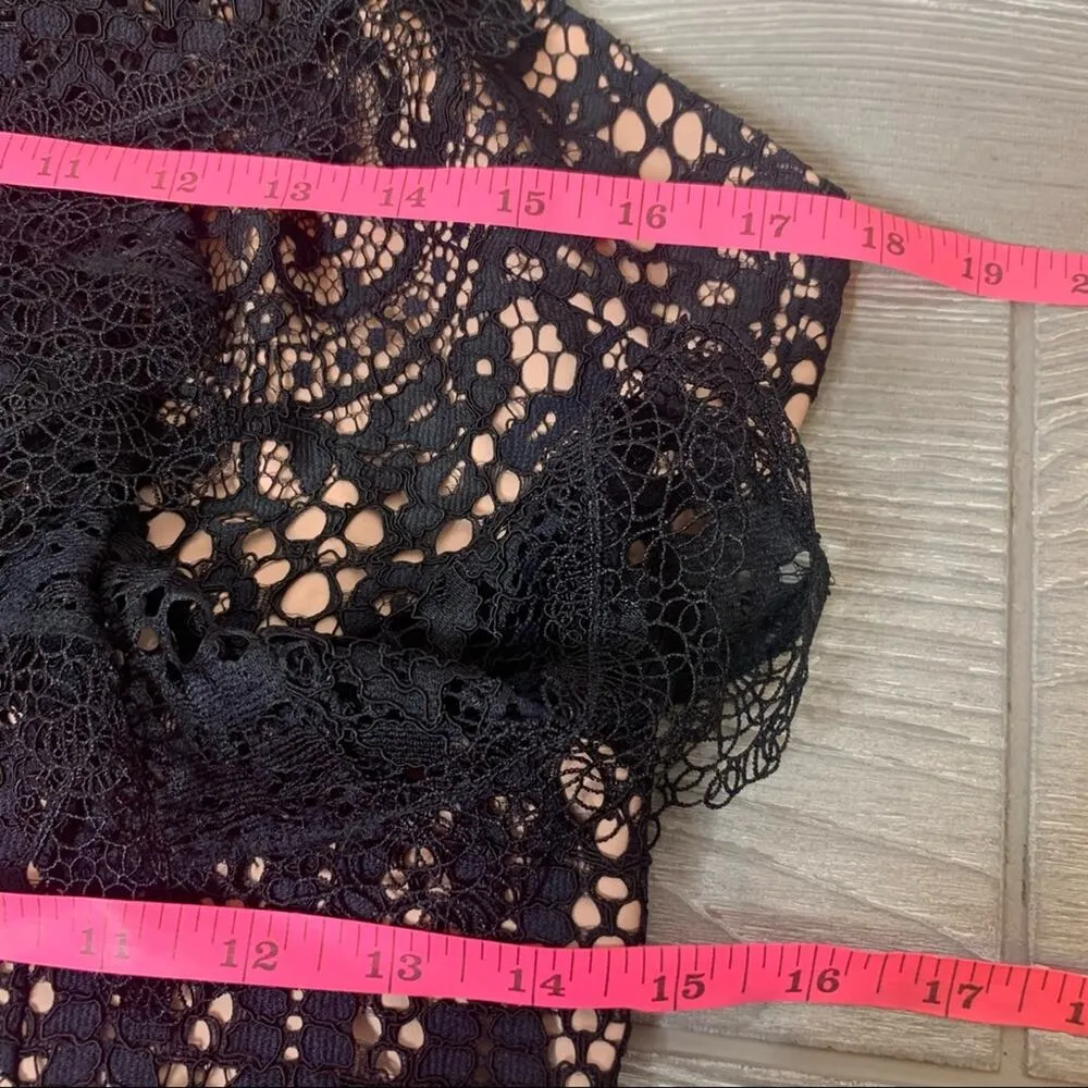 Alexis Anka ruffle side cut out lace flared jumpsuit sz L black tan - Image 8