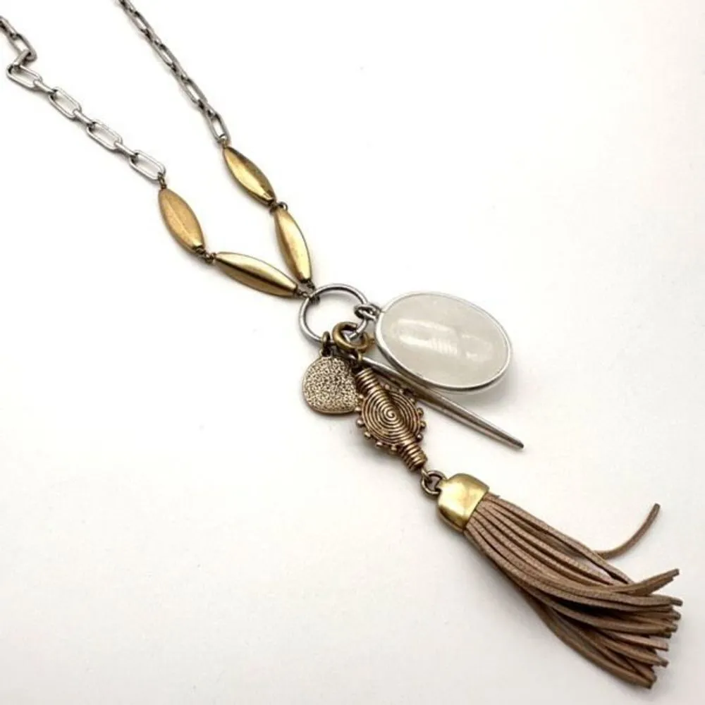 Stella & Dot Victoria Pendant Necklace Tassel & Charms 2‎ In 1 Gold & Silver - Image 7
