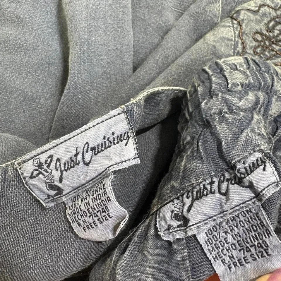 Vtg Y2K Just Cruising Vest/Broomstick‎ Skirt Combo Embroidery Boho Vibes Earthy Gray Size undefined - Image 4