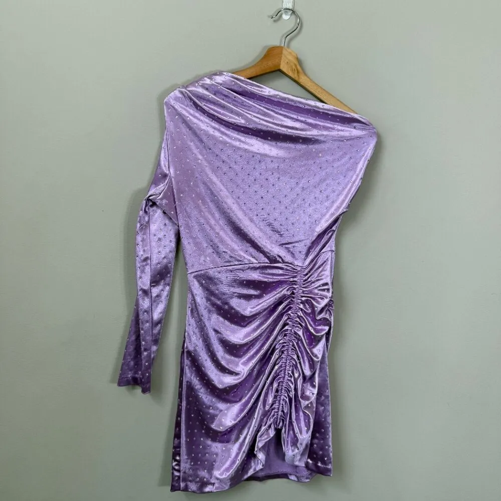 Maje Satiny Asymmetric Mini Dress Women's M Crystal Embellished One Shoulder NWT - Image 6